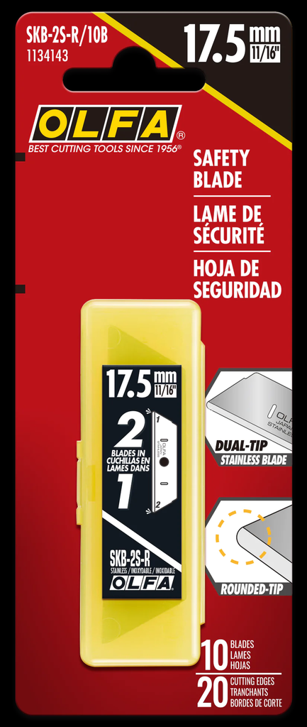OLFA SKB-2S-R/10B Round Tip Dual-Edge Stainless Steel Safety Blades, 10pk