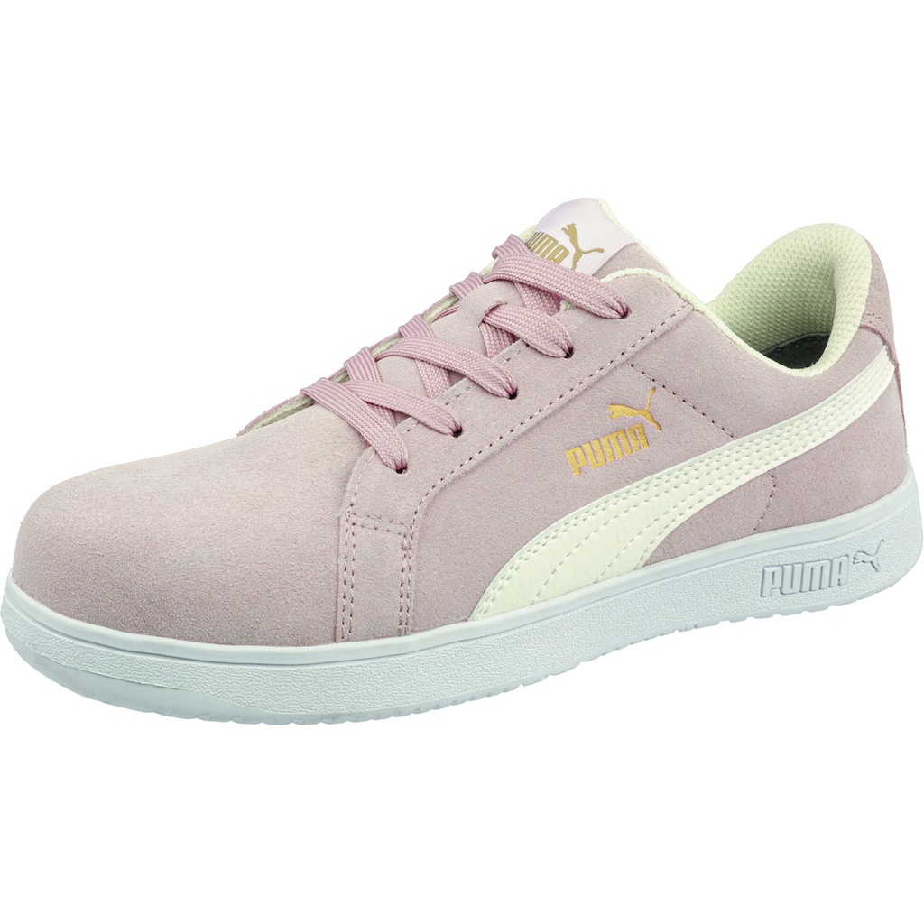 PUMA® Safety Iconic Suede Pink Womens LOW Composite Toe Impact Resistant Toe Cap, Static Dissipating safety, Slip Resistant, Safety Shoes