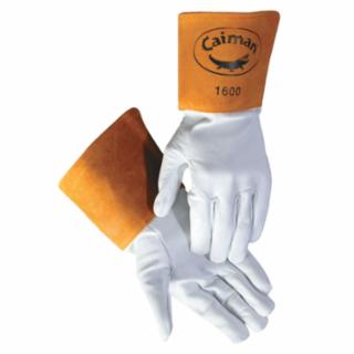 Goat Grain Leather/Cowhide Cuff Unlined Welding Gloves, Large, White/Gold, 4 in cuff
