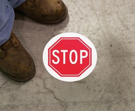 Floor Sign "STOP" Adhesive 8" Circular