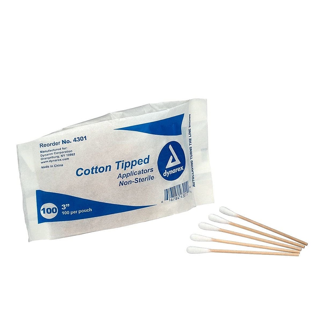 Non-Sterile Cotton Tipped Applicators, 3" Wood Shaft