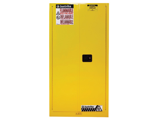Flammable Storage Cabinet, 60 Gallon, 2 Shelves, 2 Doors, Self Close, Sure-Grip® EX, Yellow