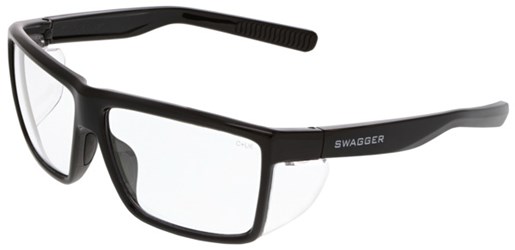 Swagger® SR2 Series Black Safety Glasses Clear UV-AF® Lenses TPR Nose Pad and Temple Ends Detachable Side Shields