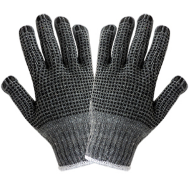 [A-S65D2] Gray Medium Weight Knit Glove, Dots on Both Sides