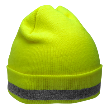Hi Viz Lime Winter Polyester Stretch Hat with Reflective Yarn Stripe