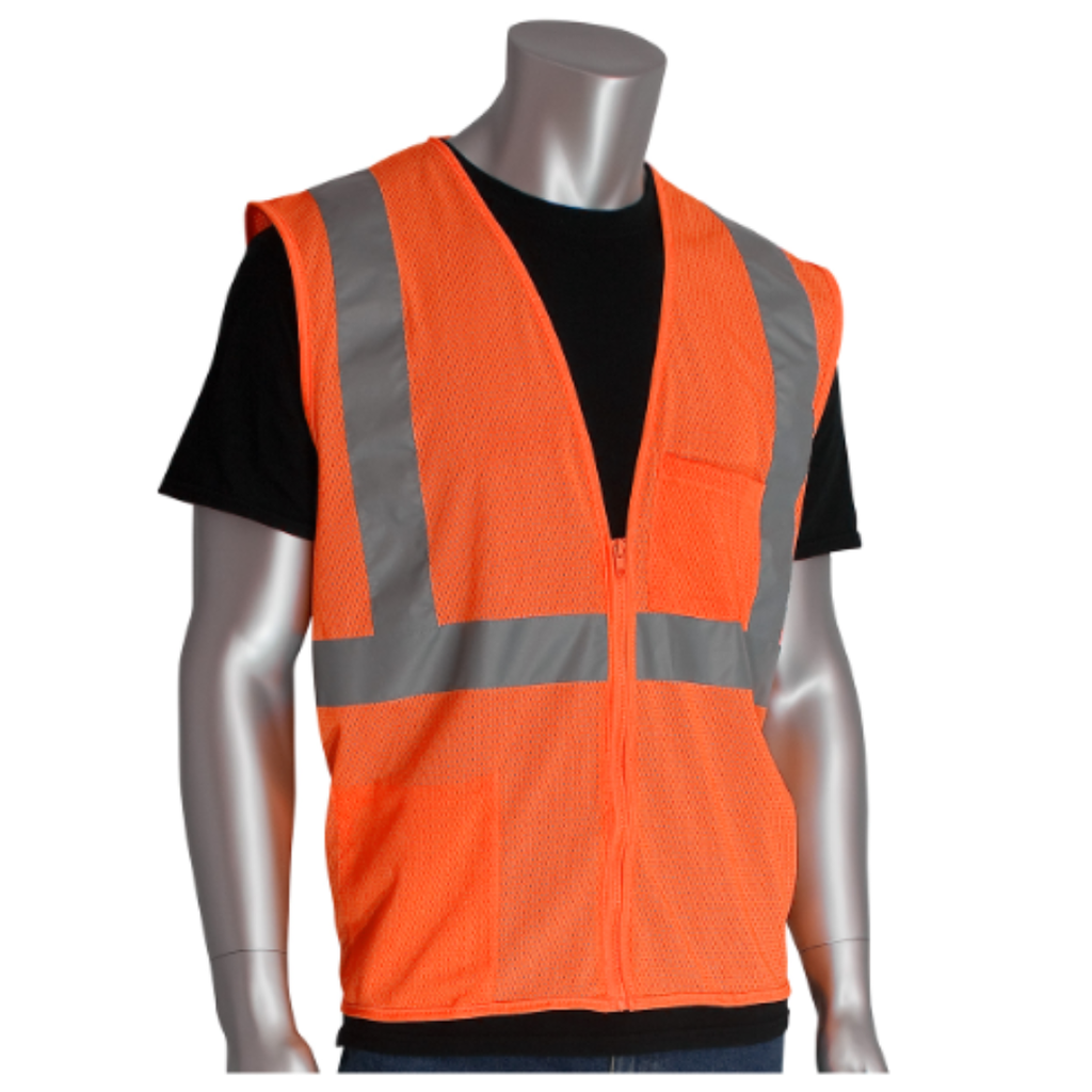 [SA-302-0702Z] PIP® ANSI Type R Class 2 Two Pocket Zipper Mesh Vest