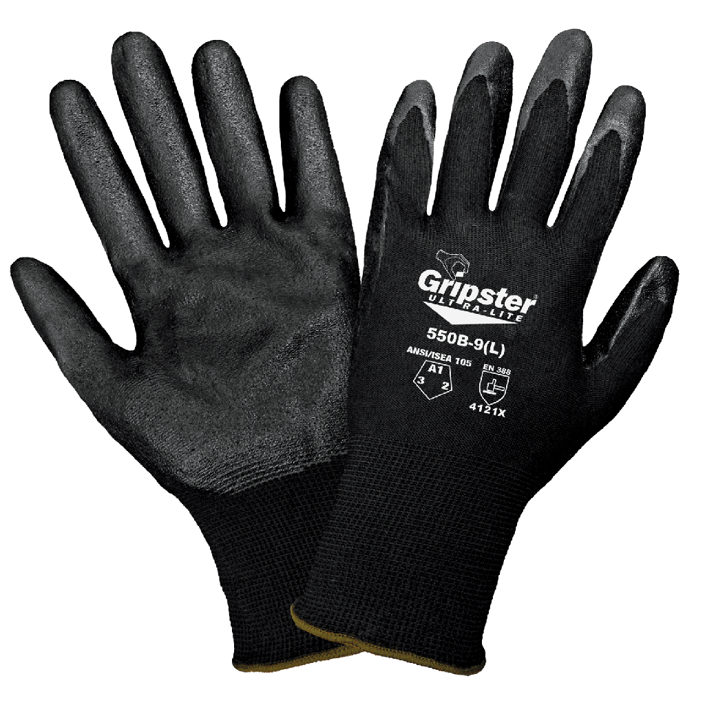 [A-550B] Gripster® Ultra-Lite Black Foam Nitrile Coated Nylon Glove
