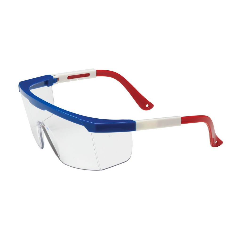 Bouton® Optical Hi-Voltage ARC™ Semi-Rimless Safety Glasses with Red / White / Blue Frame, Clear Lens and Anti-Scratch Coating