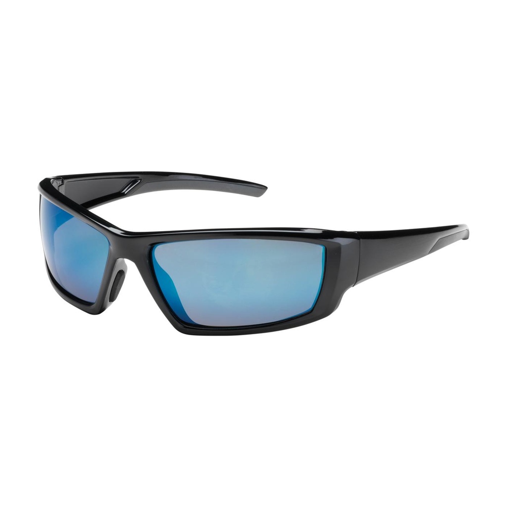 Bouton® Optical Sunburst™ Full Frame Safety Glasses with Black Frame, Blue Mirror Plus Lens and Anti-Scratch / Anti-Reflective Coating