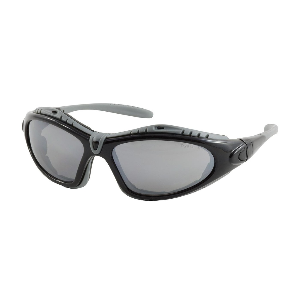 Bouton® Optical Fuselage™ Full Frame Safety Glasses with Black Frame, Foam Padding, Silver Mirror Lens and Anti-Scratch / Anti-Fog Coating