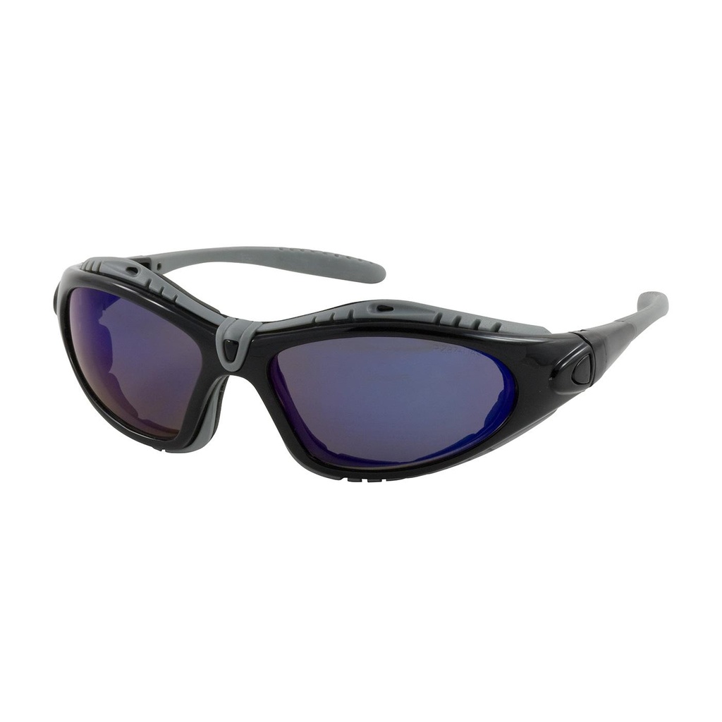 Bouton® Optical Fuselage™ Full Frame Safety Glasses with Black Frame, Foam Padding, Blue Mirror Lens and Anti-Scratch / Anti-Fog Coating