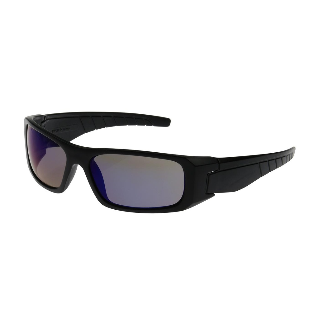 Bouton® Optical Squadron™ Full Frame Safety Glasses with Black Frame, Blue Mirror Plus Lens and Anti-Scratch / Anti-Reflective Coating
