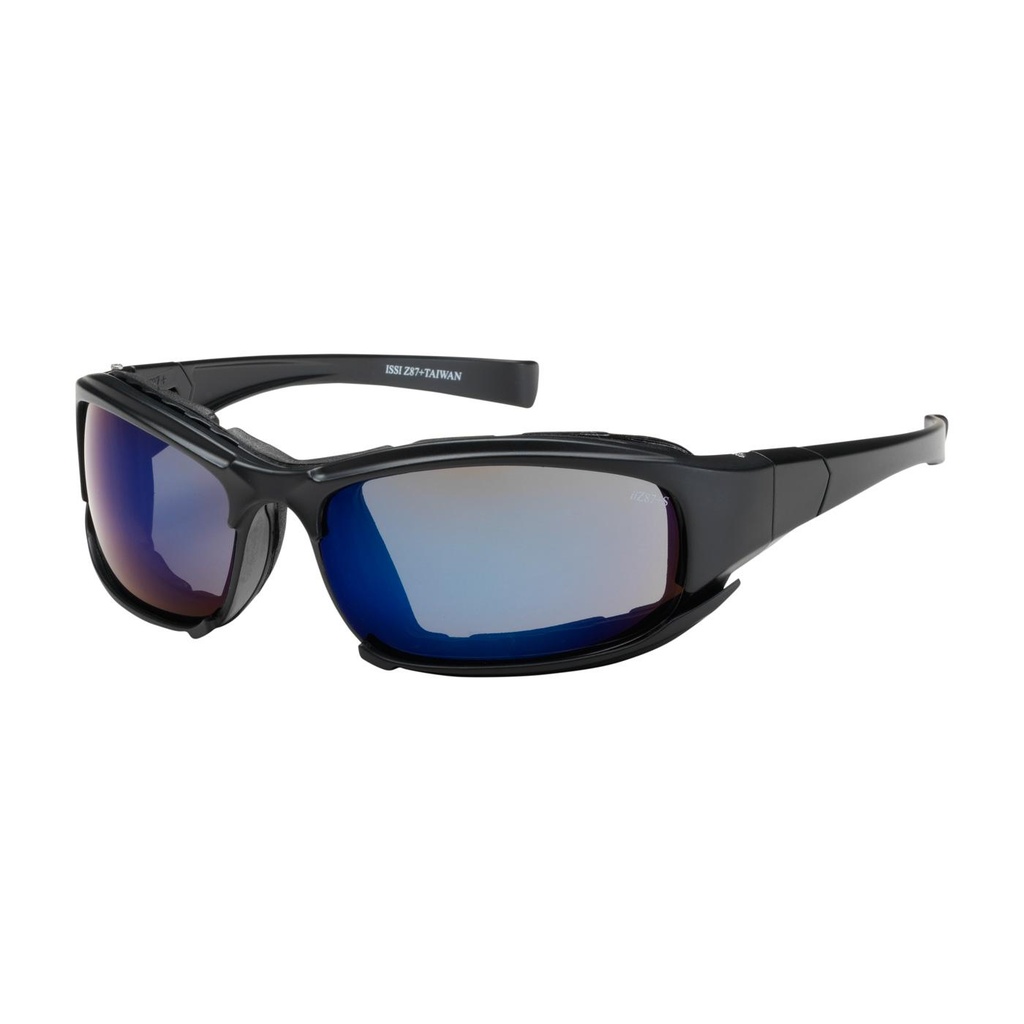 Bouton® Optical Cefiro™ Full Frame Safety Glasses with Black Frame, Rubber Foam Padding, Blue Mirror Lens and Anti-Scratch / Anti-Fog Coating