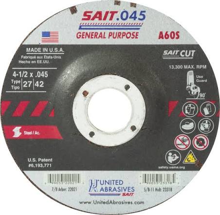 A60S GP Cutting Wheel, T27/T42, 4-1/2" x 0.045" x 7/8"