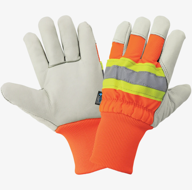 [A-2950HVKW] Skytec High-Visibility Standard-Grade Cowhide Leather Insulated Gloves with Knit Wrist
