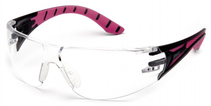 Endeavor Plus Safety Glass, Black/Pink Temples, Clear Lens