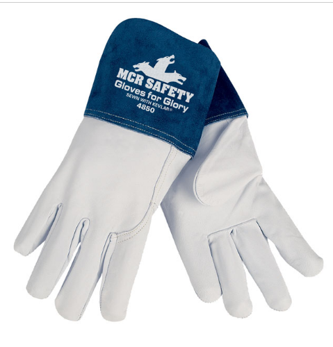 Premium Grain Goat Skin MIG/TIG Glove, Kevlar Sewn, 4.5" Split Leather Gauntlet Cuff, Size L