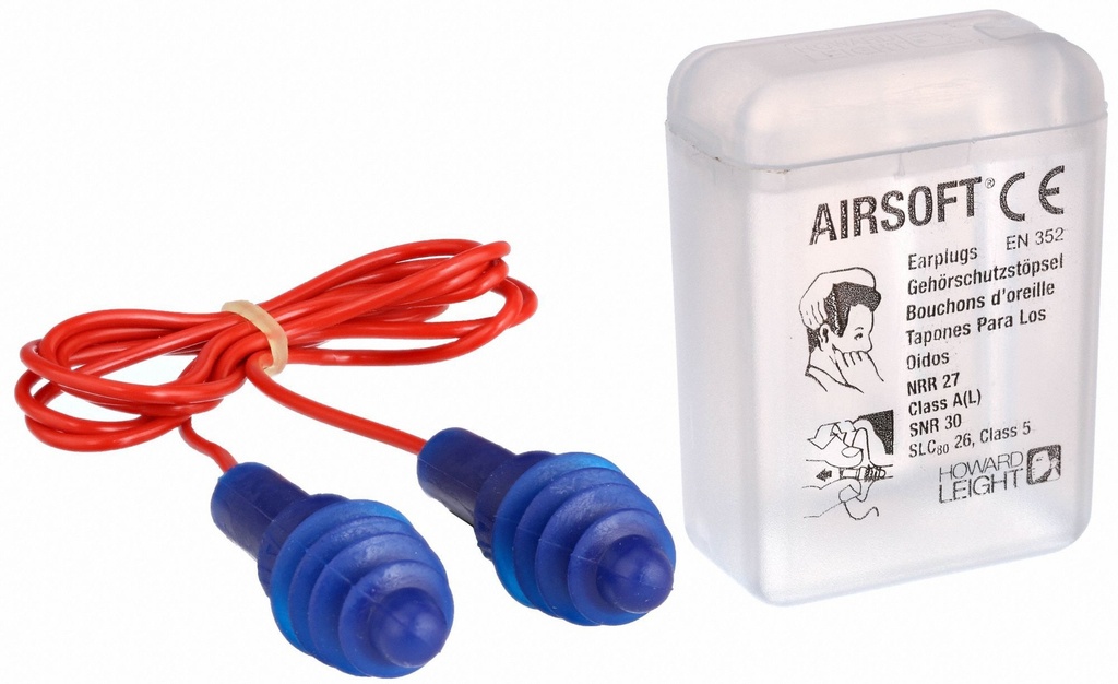 AirSoft® Reusable Earplug, Thermoplastic Elastomer, Blue, Corded