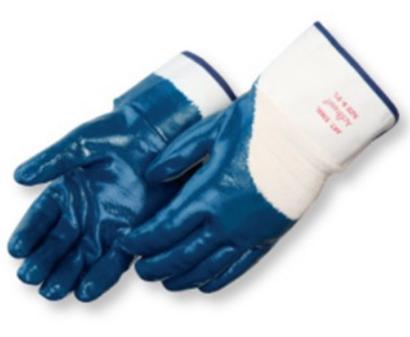 Fully Coated Heavy Weight Blue Nitrile Glove, Jersey Lined, 2 1/2" Plasticized Safety Cuff, Size XL 