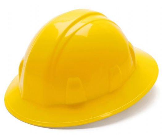 Yellow Full Brim Hard Hat, 6 Pt. Ratchet Suspension