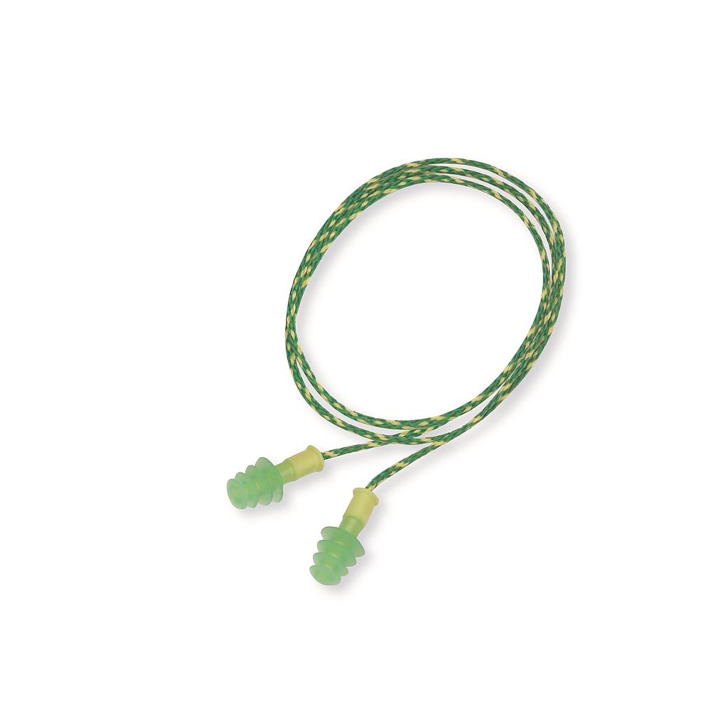 Fusion® Multiple-Use Earplug, Thermoplastic Elastomer, Green, Corded