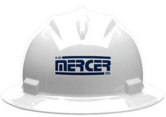 White Full Brim Standard Series Hard Hat with RW Mercer Logo on Front and American Flag on Back, BYB69373