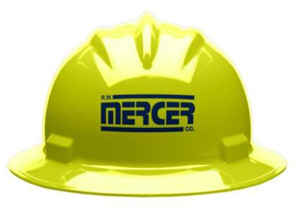 Hi-Viz Yellow Full Brim Standard Series Hard Hat with RW Mercer Logo on Front and American Flag on Back, BYB58585