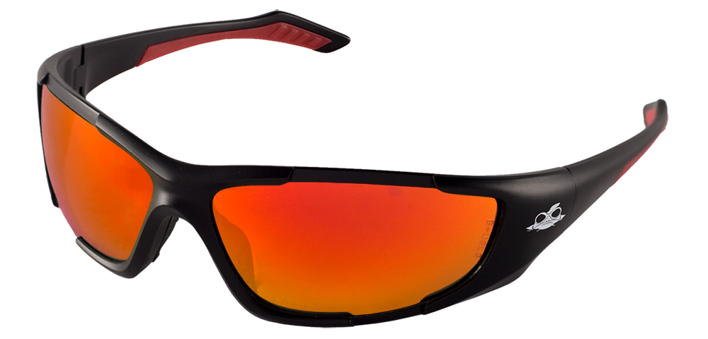 Javelin Safety Glass, Matte Black Frame, Red Mirror Lens, Black TPR Nose Piece & Red Temple Sleeves