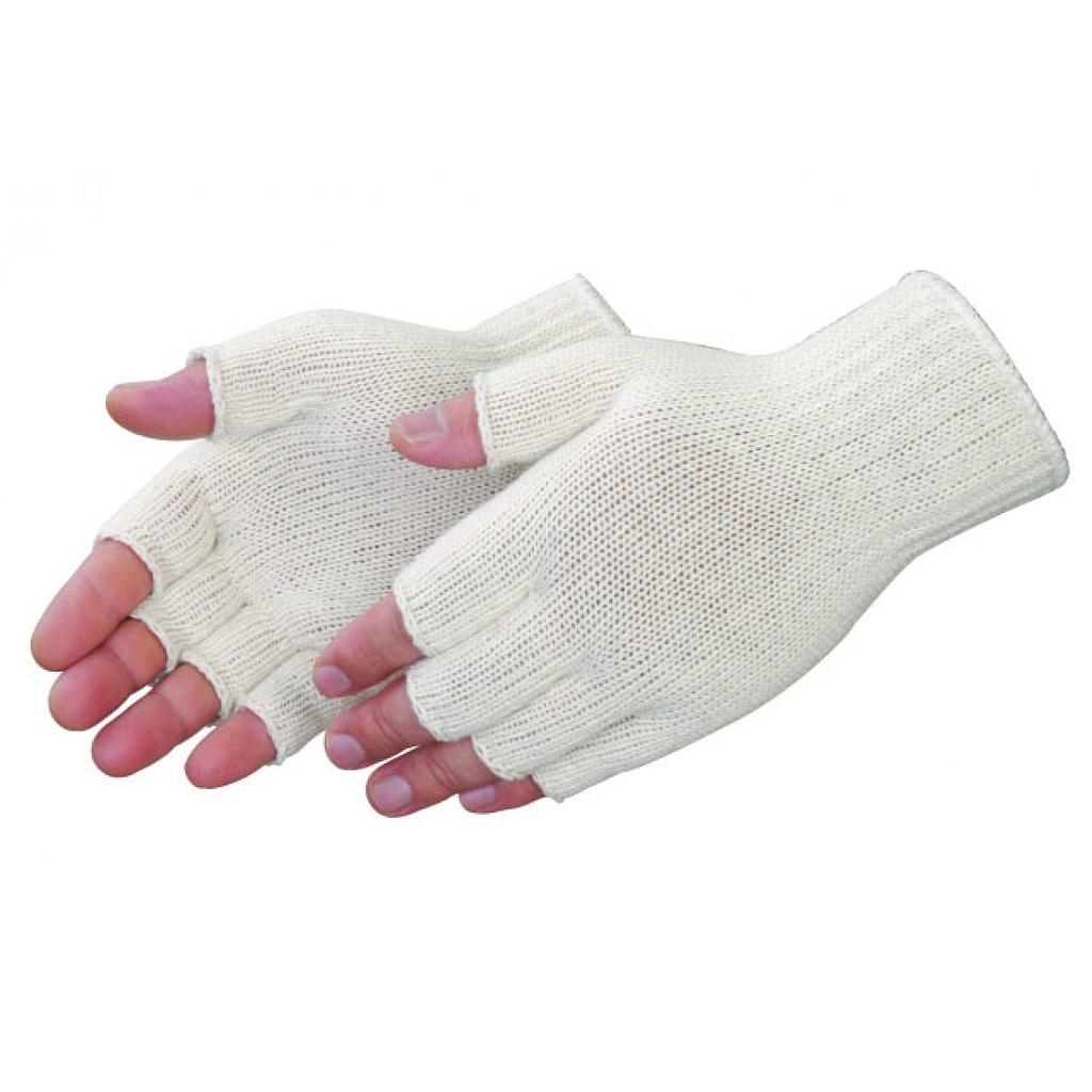 Standard Weight Fingerless White Cotton/Poly String Knit Glove, 7 Gauge, Reversible, Size S