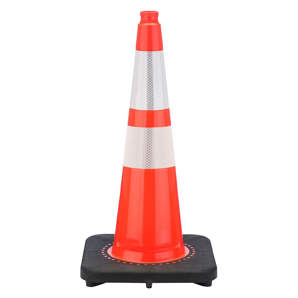 28" Slim Line Orange Traffic Cone Black Base, 7 lbs
