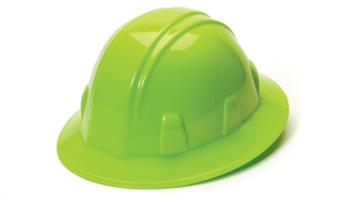 Hi Vis Lime Full Brim Style Hard Hat, 4 Pt. Ratchet Suspension
