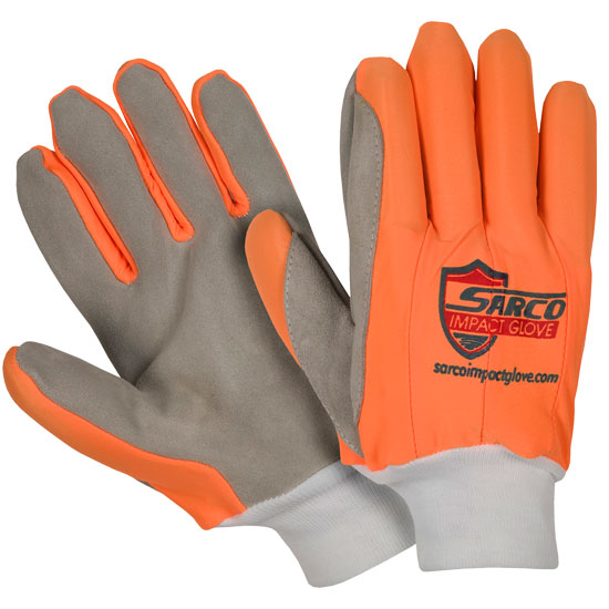 Sarco Impact Glove, Grey Side Split Leather Palm Glove w/ CIA Insert inside, Knit Wrist Cuff, size XL