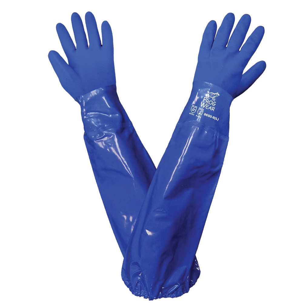 [A-6422SL] FrogWear® Blue Seamless Triple Dipped Shoulder Length Glove