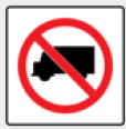 Square Aluminum Sign, White with "No Semi Trucks" Graphic, 36" x 36" 