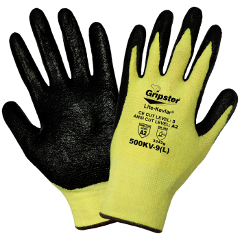 Gripster Lite - Dupont™ Kevlar® Fiber Seam Free 13 Gauge Shell, Flat Dipped, Rough Solid Nitrile Finish. ANSI Cut Level A2, XL