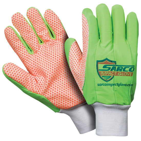 Sarco Impact Glove, Lime Green with Orange Dotted Canvas Palm, Size L 