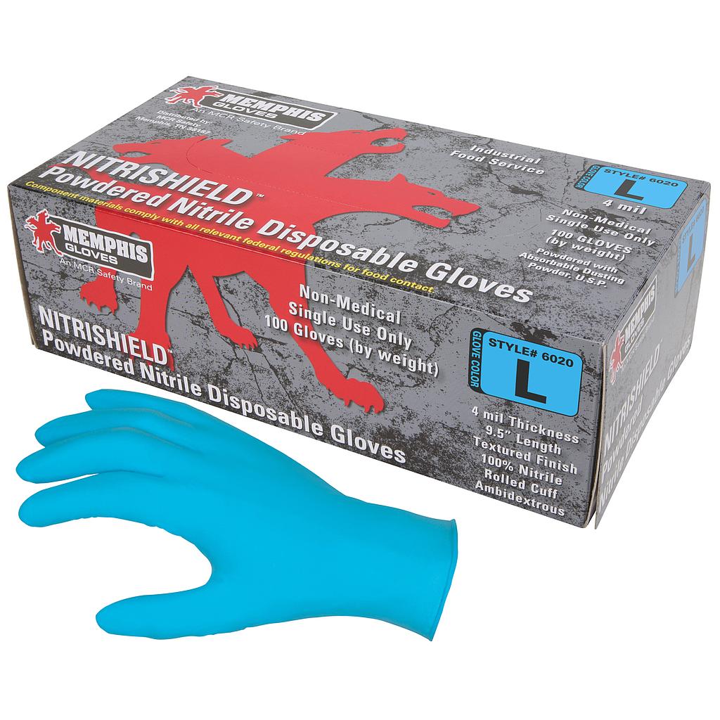 Nitrishield 4 Mil Disposable Nitrile Gloves, Powdered, 100 Gloves/Box