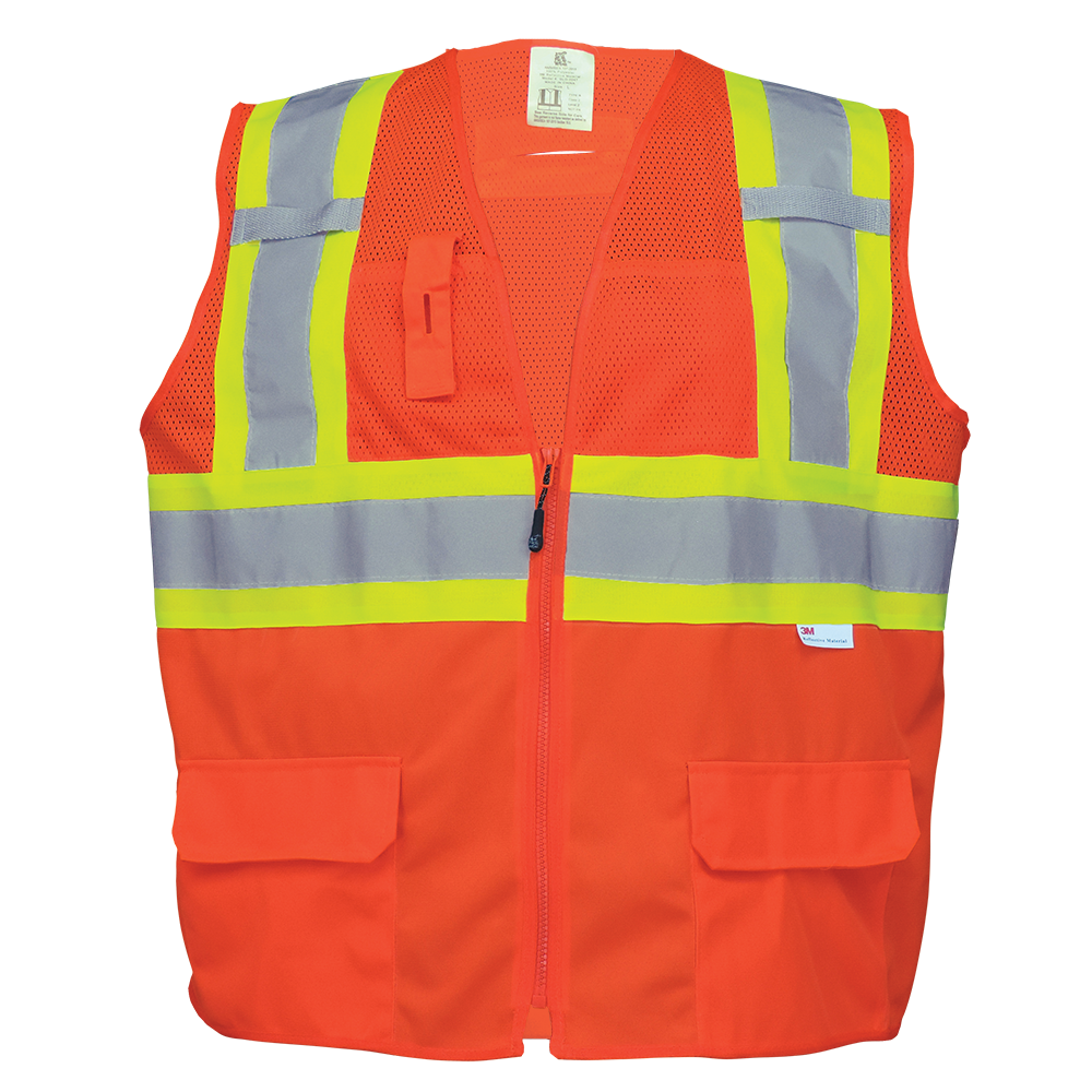 [SV-GLO-0047] Solid and Mesh Polyester High-Visibility Orange Surveyors Safety Vest