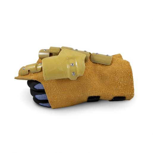 Nail Gun Hand Pad, Split Leather, Plating, Hand Specific, Left Hand, Size Medium