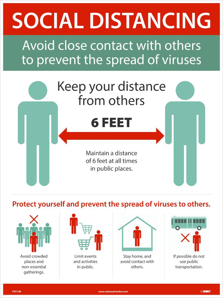 Social Distancing Poster, 18" x 12" Paper, 5/Pack