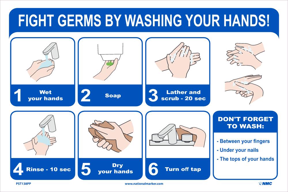 Fight Germs By Washing Your Hands! Poster, 12" x 18" Paper, (5/Pack)