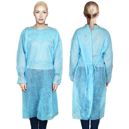 Gown, Disposable, 3/4 Length, One Size, Blue w/ties, 100/case
