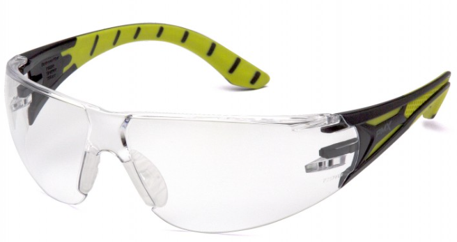 Endeavor Plus Safety Glasses, Clear H2X Anti-fog Lens, Black and HiViz Green Temples