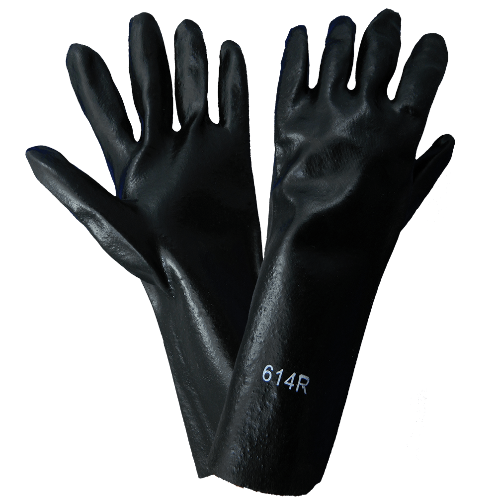 Global Glove 14-Inch Black PVC on Cotton Interlock Liner Solvent Resistant Gloves