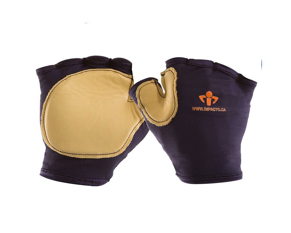 IMPACTO Fingerless Leather Glove w/Stretchy Nylon Back, Left Hand, LG