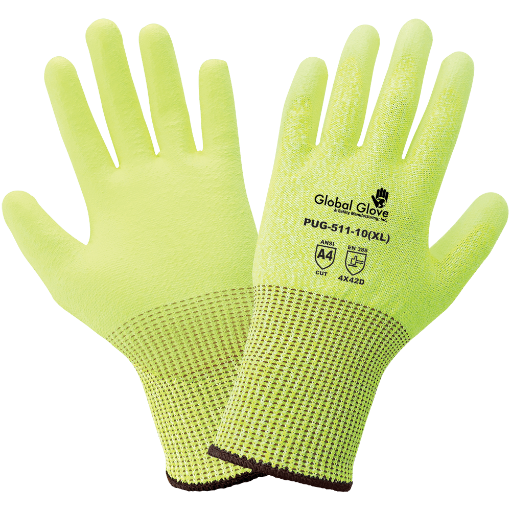 [A-PUG-511] 13 Gauge Polyurethane Coated High-Visibility Cut Resistant Gloves