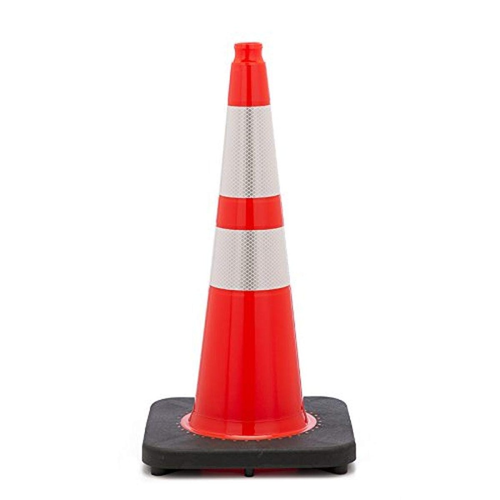 28" Traffic Cone Slim Line with 6" and 4" Reflective Cone Collars, Orange Color