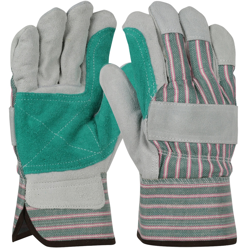 Split Cowhide Leather Double Palm Glove with Fabric Back - Rubberized Safety Cuff, Size S