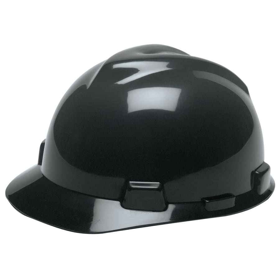 MSA Standard V-Gard Slotted Cap Style Hard Hat, Black with Fas-Trac III Suspension