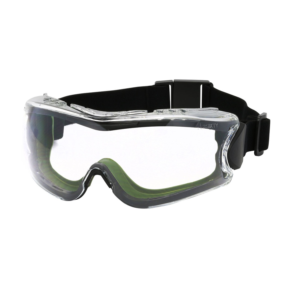 Mission Indirect Vent Goggle with Green Body, Clear Lens, Fogless 3Sixty Coating, Adjustable Elastic Strap